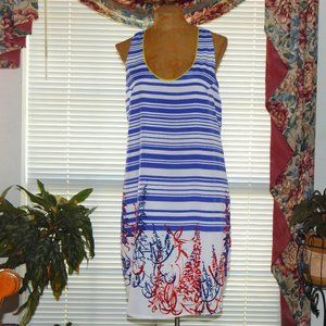NWT CHARLIE JADE Blue White Striped Dress S 6 8 Cruise Beach or Pool Party